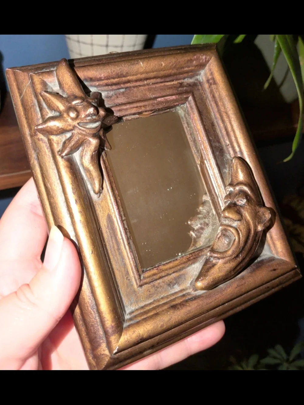 Bronze Sun & Moon Very Rare Antique Celestial Mirror